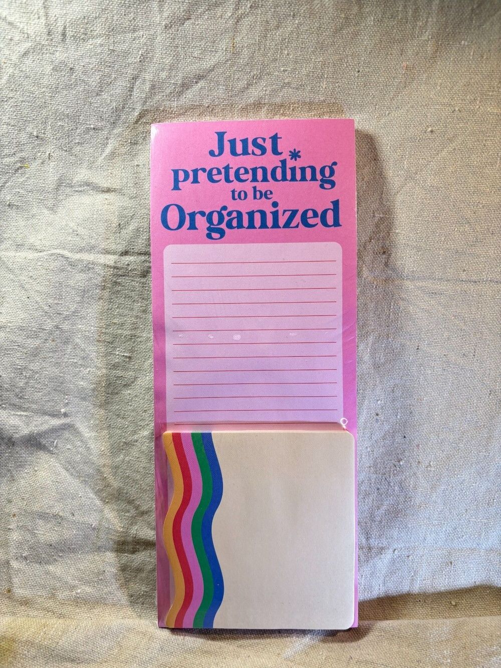 Pink Notepad w/Rainbow Mini-Pad "Just Pretending To Be Organized" Magnetic NIB